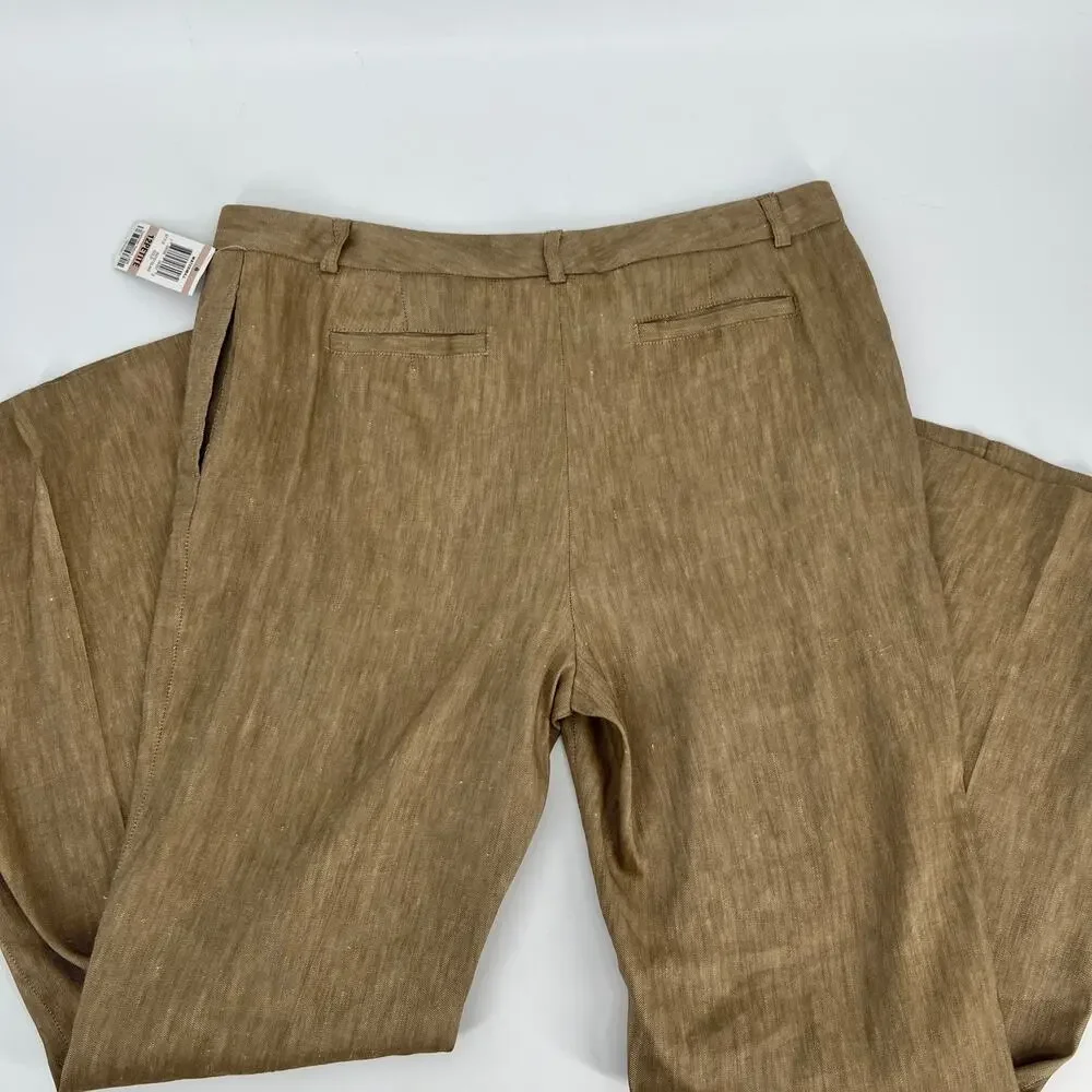 INC International Watermill Linen Silk Trouser Pants Womens 12 Petite Brown Wide - Picture 4 of 12